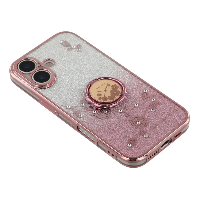 KADEM Per iPhone 17 Custodia Anello Supporto TPU Fiori Custodia Telefono Gradiente Glitter - Rosa Oro