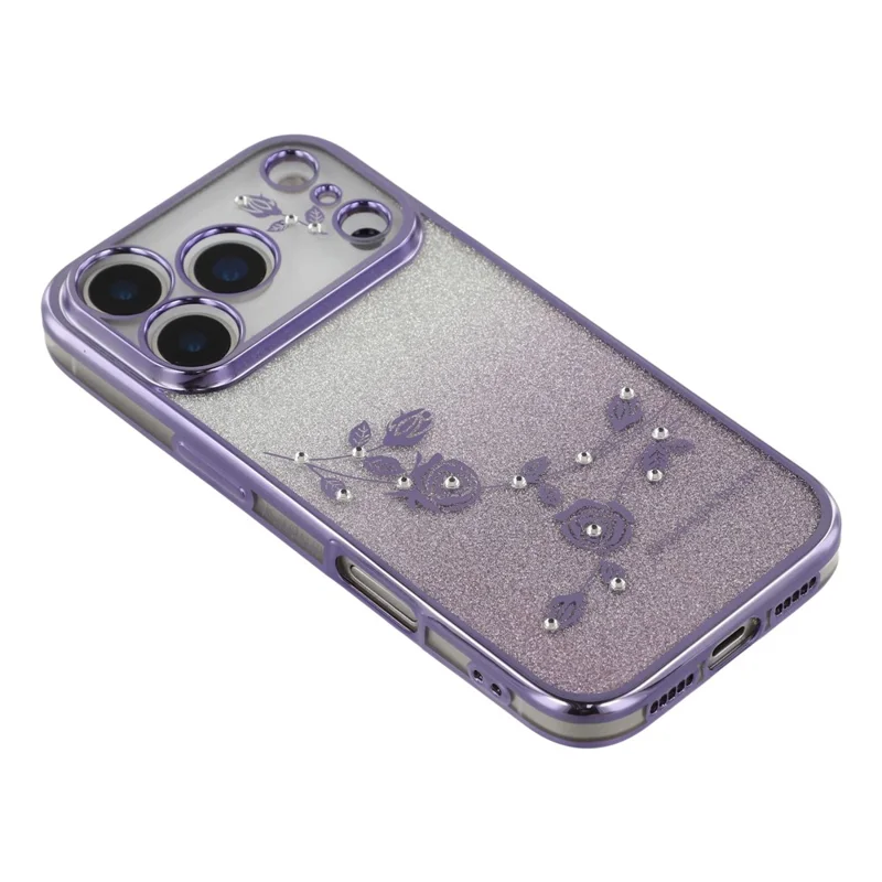 KADEM For iPhone 17 Pro Case Flower Pattern TPU Gradient Phone Cover with Lanyards - Purple