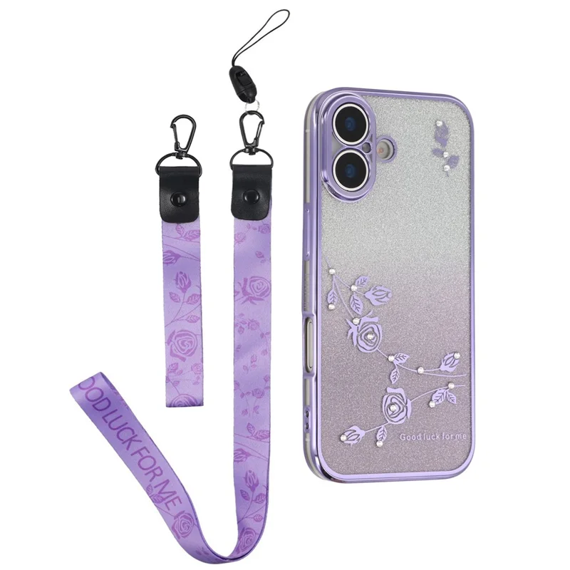 KADEM Pour Étui iPhone 17 Motif Floral TPU Dégradé Housse de Téléphone avec Lanières - Violet