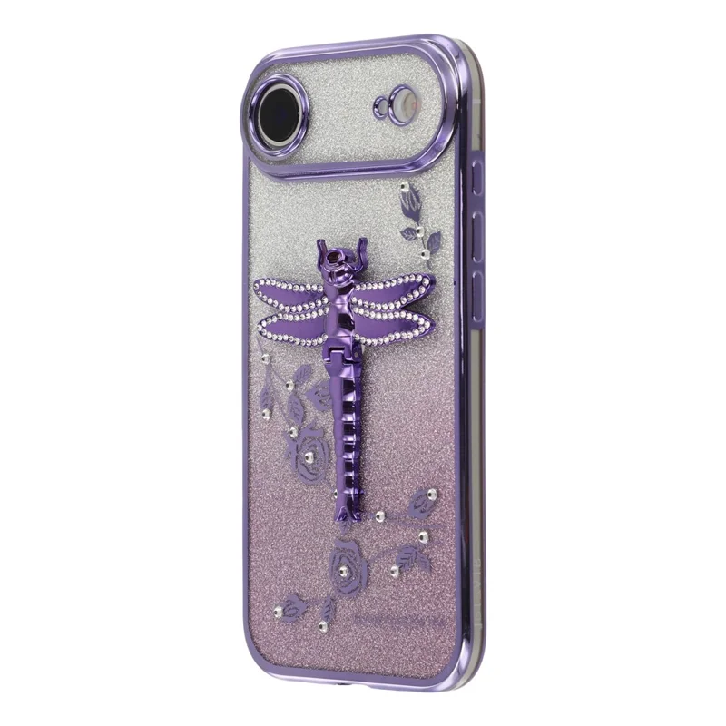 KADEM для iPhone 17 Воздушный чехол "Стрекоза" с подставкой, TPU, с цветами и блестками - Фиолетовый
