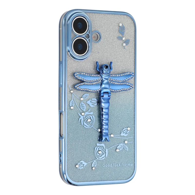 Capa KADEM para iPhone 17 com Suporte, Libélula, TPU com Flores e Glitter - Azul