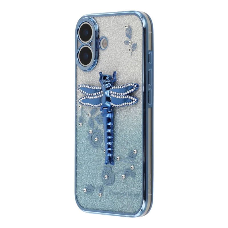 Capa KADEM para iPhone 17 com Suporte, Libélula, TPU com Flores e Glitter - Azul