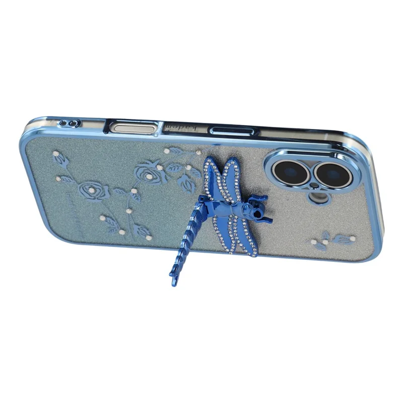 Capa KADEM para iPhone 17 com Suporte, Libélula, TPU com Flores e Glitter - Azul