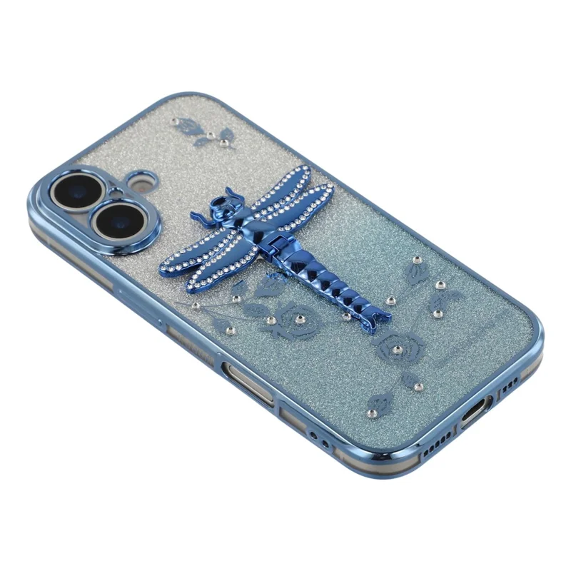 Capa KADEM para iPhone 17 com Suporte, Libélula, TPU com Flores e Glitter - Azul