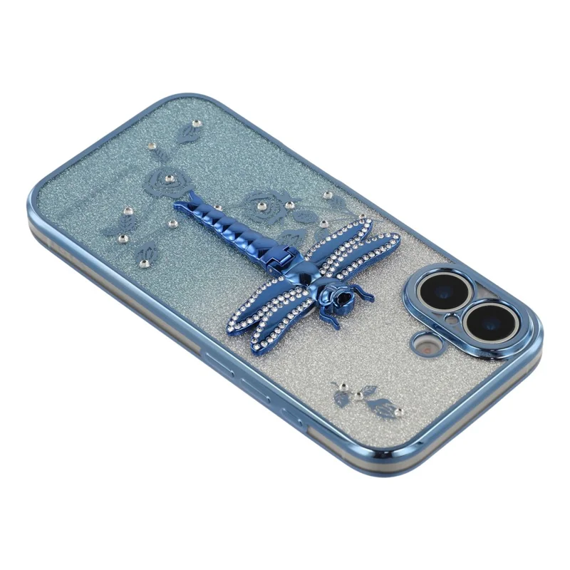 Capa KADEM para iPhone 17 com Suporte, Libélula, TPU com Flores e Glitter - Azul