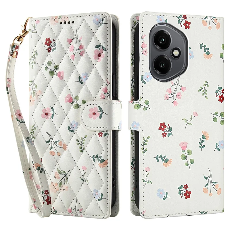 For Honor 400 5G (Globale) Cover a Portafoglio con Design Floreale Romboidale in Pelle con Cinturino - A1