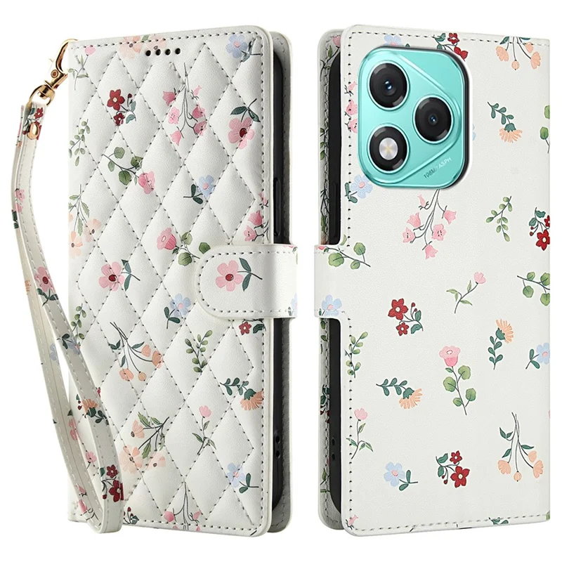 Étui Portefeuille For Honor 400 Lite 5G Design Floral Losangé en Cuir avec Lanière - A1