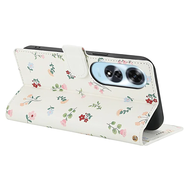 Capa de Carteira para Oppo A60 4G com Design Floral Losângico, Couro com Alça - A1
