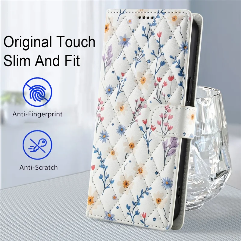 For Oppo A60 4G Wallet Case Rhombic Floral Design Leather Flip Phone Cover with Strap - A2