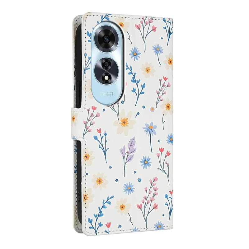 For Oppo A60 4G Wallet Case Rhombic Floral Design Leather Flip Phone Cover with Strap - A2