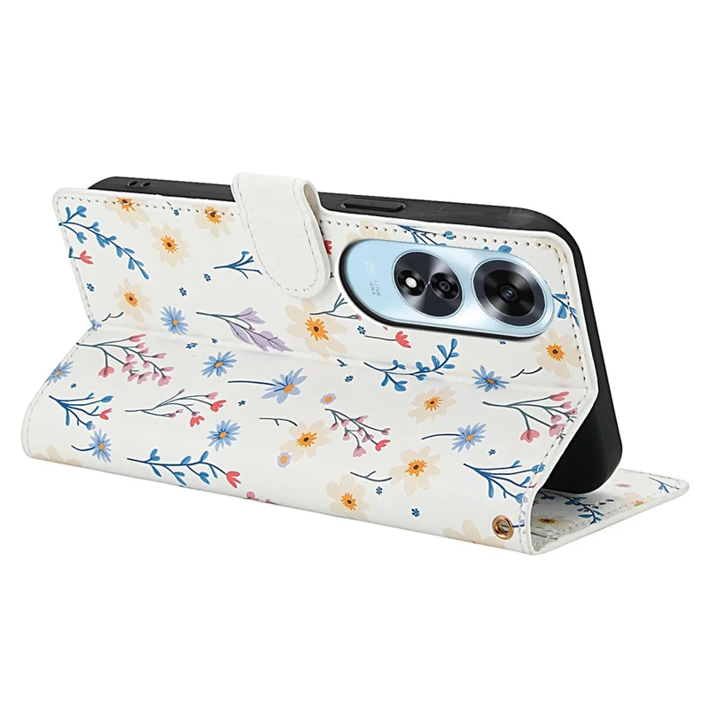 For Oppo A60 4G Wallet Case Rhombic Floral Design Leather Flip Phone Cover with Strap - A2
