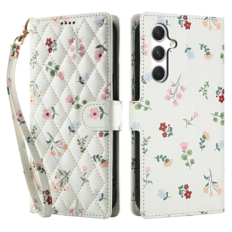 Cover a portafoglio per Samsung Galaxy A25 5G (Globale) (161,0 x 76,5 x 8,3 mm) con design floreale a rombi, in pelle con cinturino - A1