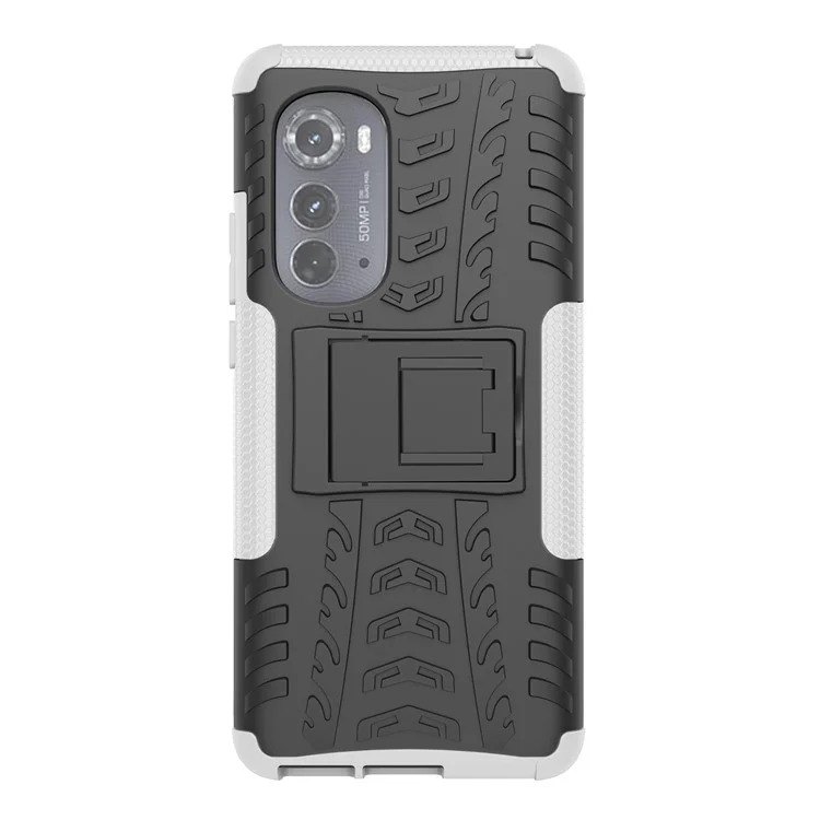 Pour Motorola Edge (2022) 5G Cool Tire Pattern Kickstand Protective Cover pc + Tpu Anti-drop Phone Back Back - Blanche