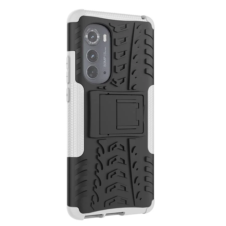 Pour Motorola Edge (2022) 5G Cool Tire Pattern Kickstand Protective Cover pc + Tpu Anti-drop Phone Back Back - Blanche