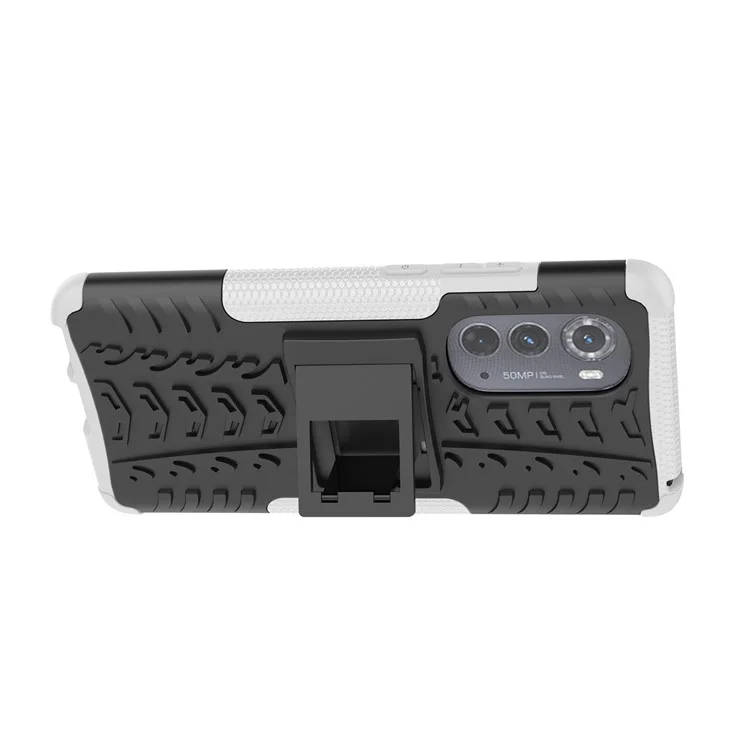 Pour Motorola Edge (2022) 5G Cool Tire Pattern Kickstand Protective Cover pc + Tpu Anti-drop Phone Back Back - Blanche