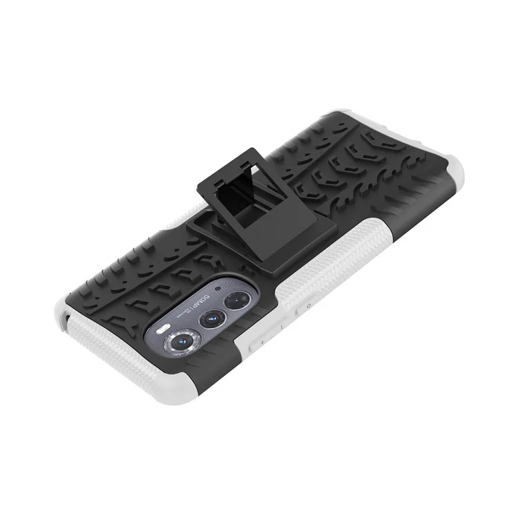 Pour Motorola Edge (2022) 5G Cool Tire Pattern Kickstand Protective Cover pc + Tpu Anti-drop Phone Back Back - Blanche