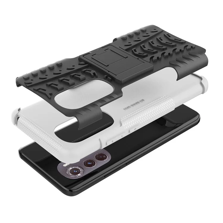 Pour Motorola Edge (2022) 5G Cool Tire Pattern Kickstand Protective Cover pc + Tpu Anti-drop Phone Back Back - Blanche