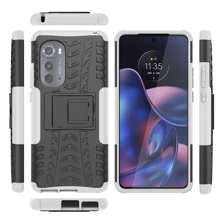 Pour Motorola Edge (2022) 5G Cool Tire Pattern Kickstand Protective Cover pc + Tpu Anti-drop Phone Back Back - Blanche
