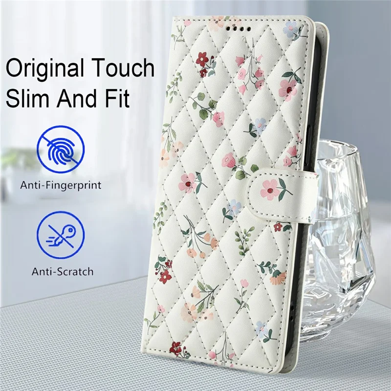 Pour Samsung Galaxy S25 Edge Étui Portefeuille Design Floral Losangé Housse de Téléphone en Cuir avec Dragonne - A1
