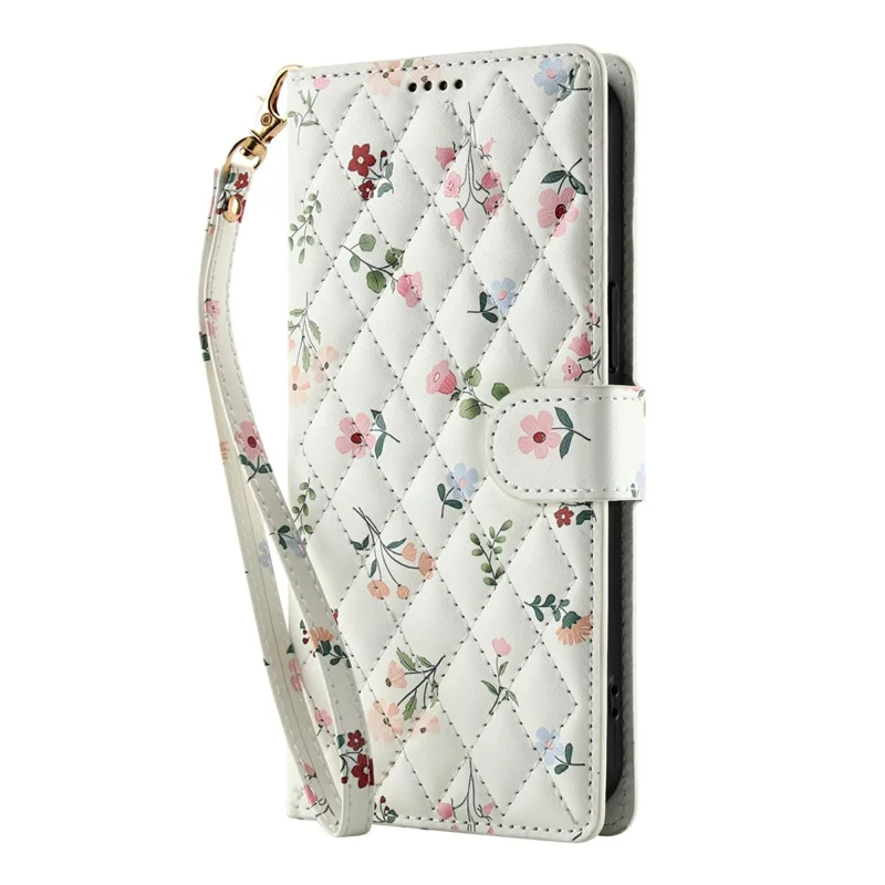 Pour Samsung Galaxy S25 Edge Étui Portefeuille Design Floral Losangé Housse de Téléphone en Cuir avec Dragonne - A1