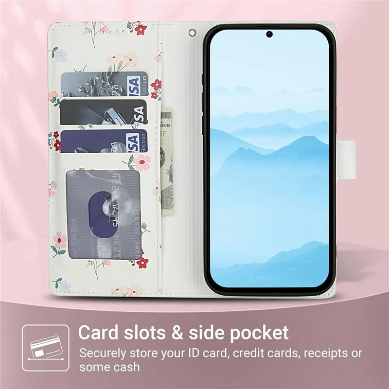 Pour Samsung Galaxy S25 Edge Étui Portefeuille Design Floral Losangé Housse de Téléphone en Cuir avec Dragonne - A1