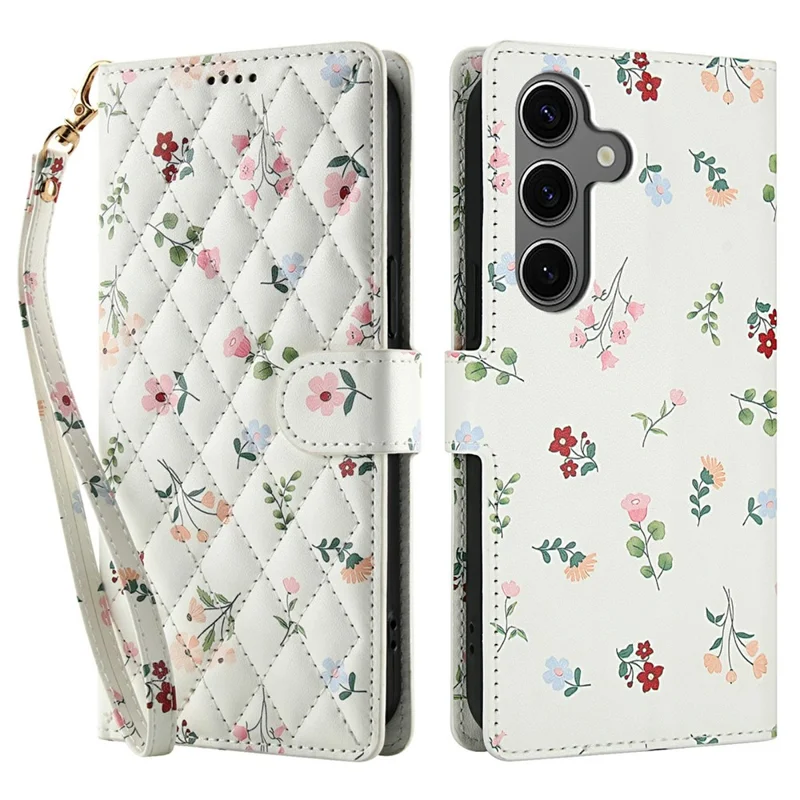 Cover a portafoglio per Samsung Galaxy S25+ / S24+ con design floreale a rombi, custodia in pelle con cinturino - A1