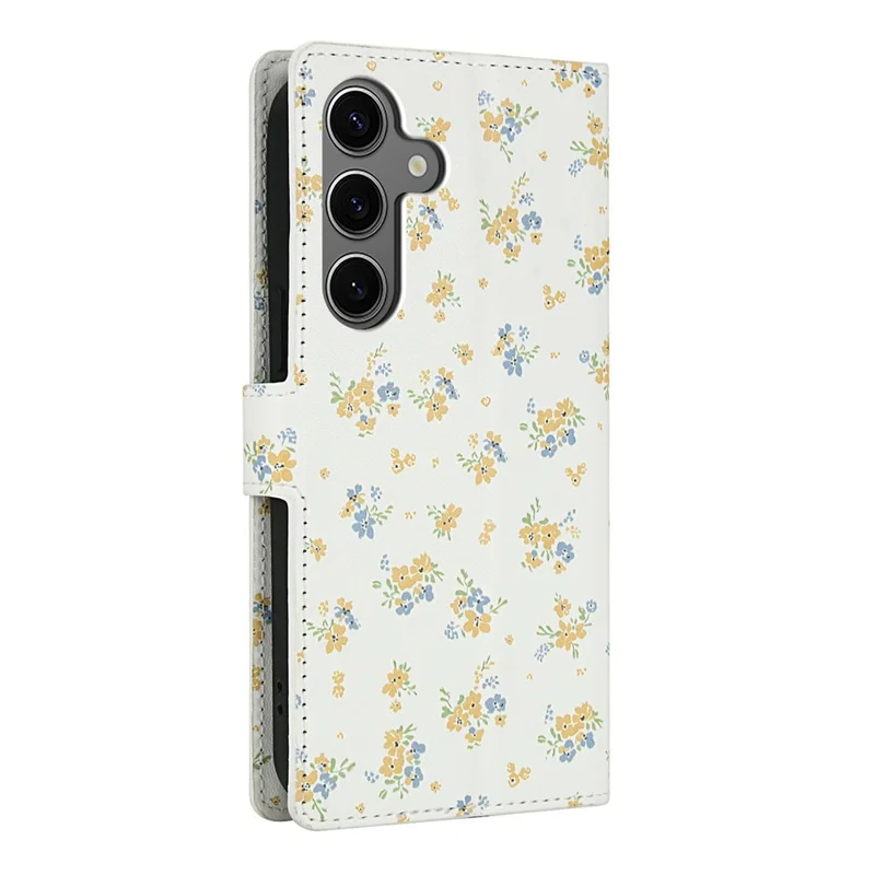 For Samsung Galaxy S25 / S24 Wallet Case Rhombic Floral Design Leather Flip Phone Cover with Strap - A5