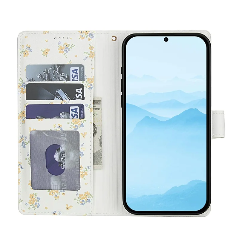 For Samsung Galaxy S25 / S24 Wallet Case Rhombic Floral Design Leather Flip Phone Cover with Strap - A5