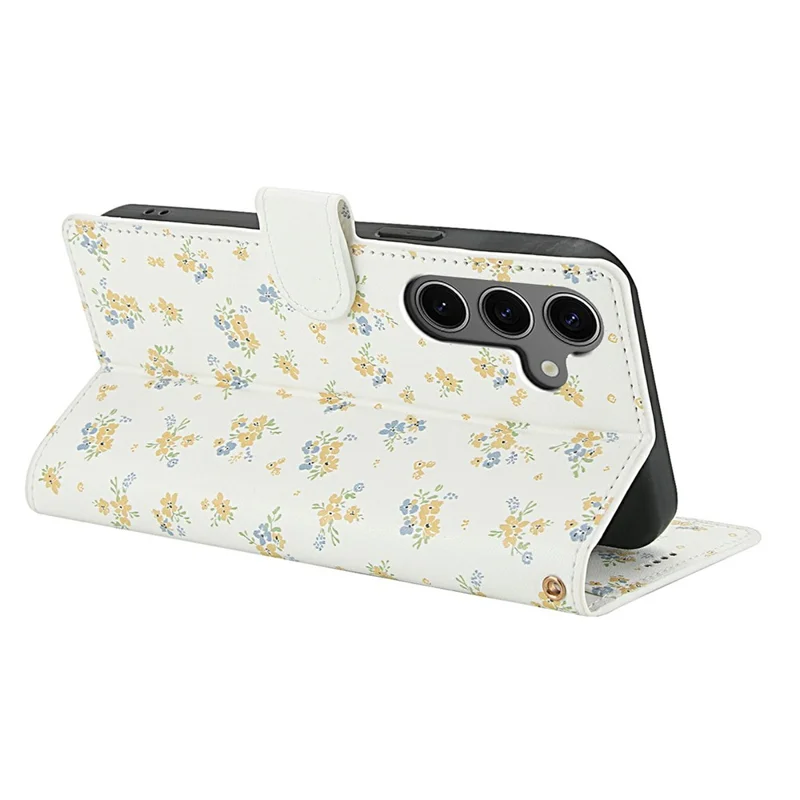 For Samsung Galaxy S25 / S24 Wallet Case Rhombic Floral Design Leather Flip Phone Cover with Strap - A5