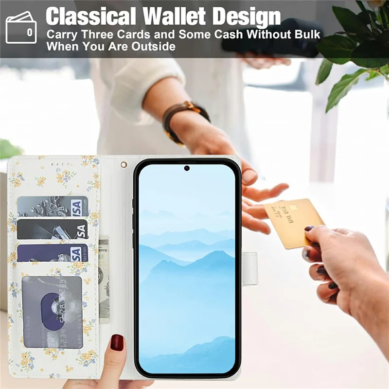 For Samsung Galaxy S25 / S24 Wallet Case Rhombic Floral Design Leather Flip Phone Cover with Strap - A5