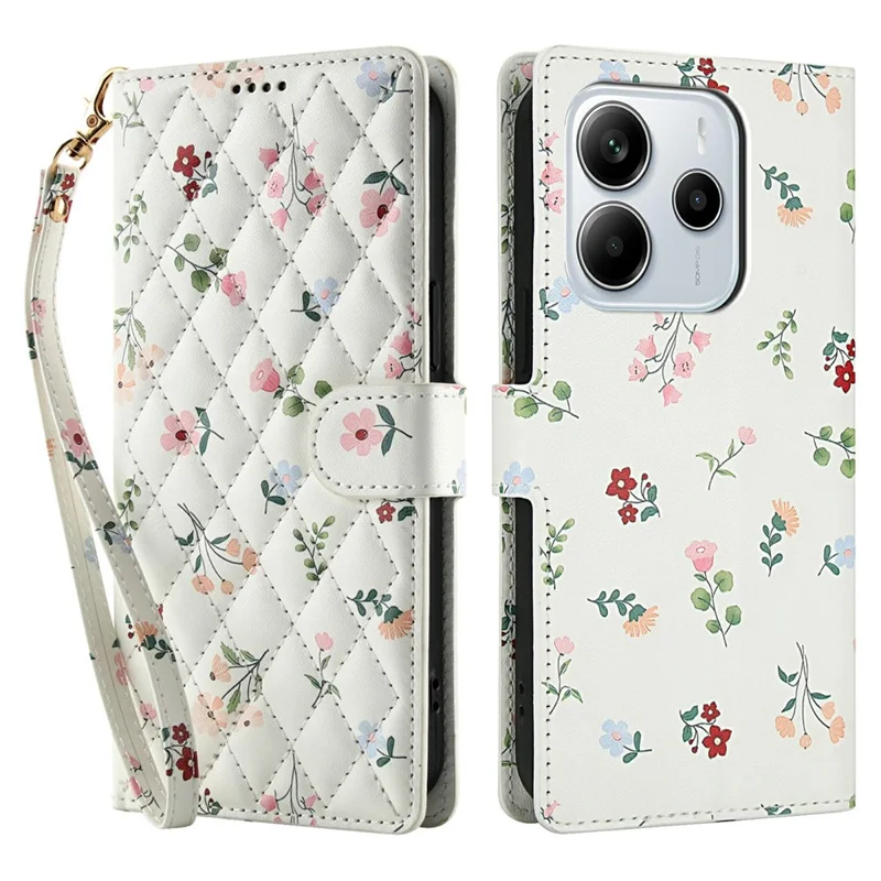 Per Xiaomi Redmi Note 14 4G (163,25 mm) Cover a Portafoglio con Design Floreale a Rombi, Custodia in Pelle con Chiusura a Libro e Cinturino - A1