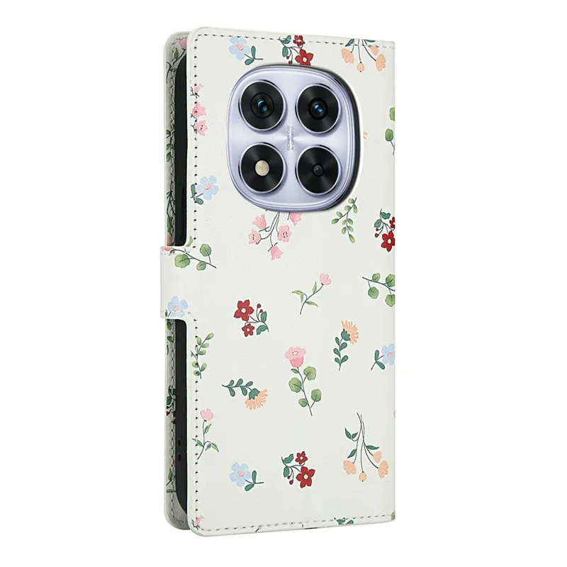 Pour Xiaomi Redmi Note 14 Pro 4G Étui Portefeuille Motif Floral Losange en Cuir avec Dragonne - A1