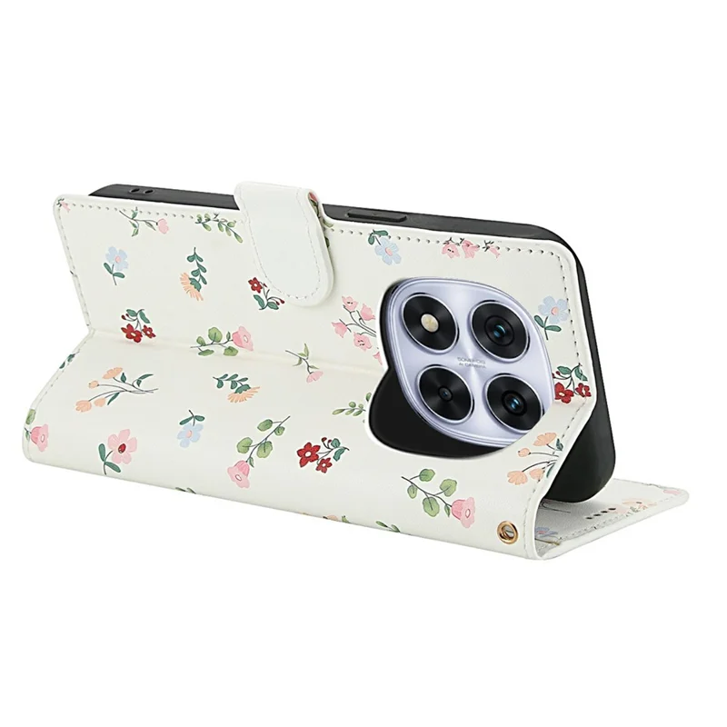 Pour Xiaomi Redmi Note 14 Pro 4G Étui Portefeuille Motif Floral Losange en Cuir avec Dragonne - A1