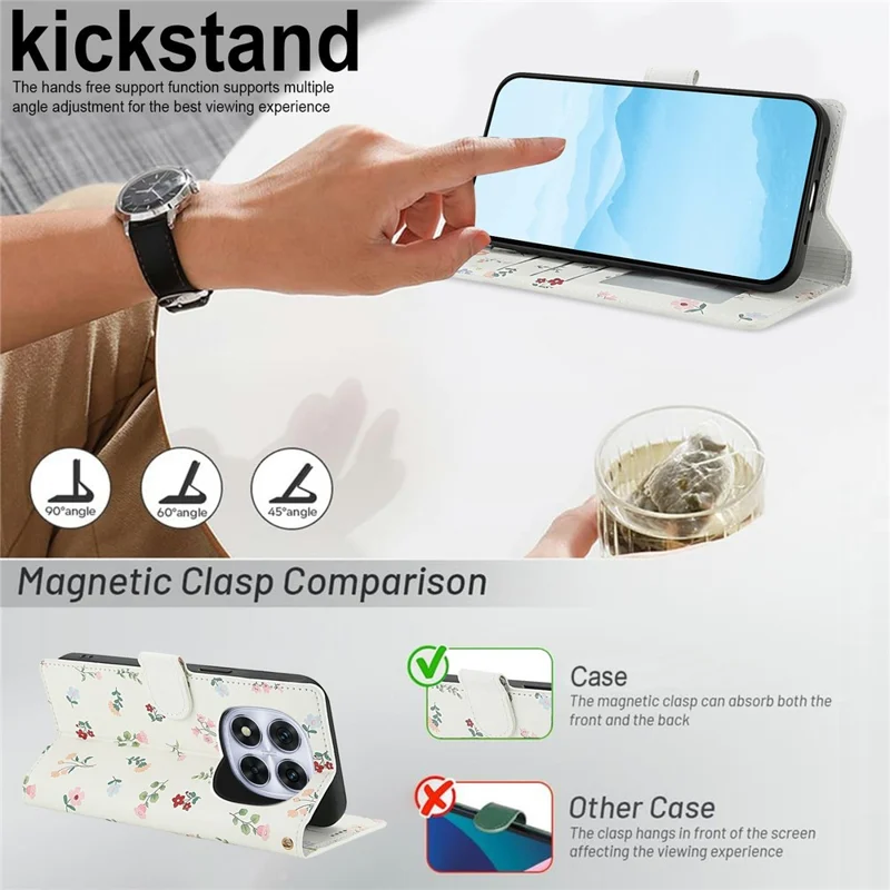 Brieftasche Handyhülle für Xiaomi Redmi Note 14 Pro 5G / 14 Pro+ 5G / Poco X7 5G Rauten-Blumenmuster Leder Flip Handycover mit Trageriemen - A1