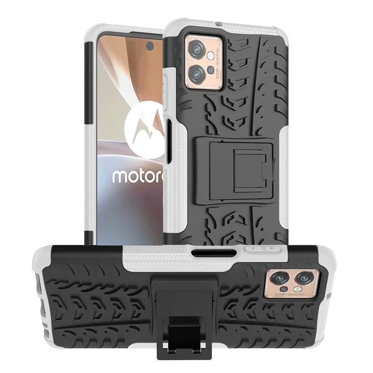 Для Motorola Moto G32 4G Cool Tyre Pattern PC+TPU Чехол для телефона Противоударная защитная крышка с подставкой - Белый