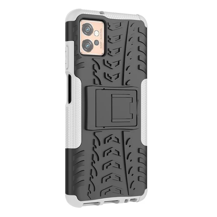 Для Motorola Moto G32 4G Cool Tyre Pattern PC+TPU Чехол для телефона Противоударная защитная крышка с подставкой - Белый