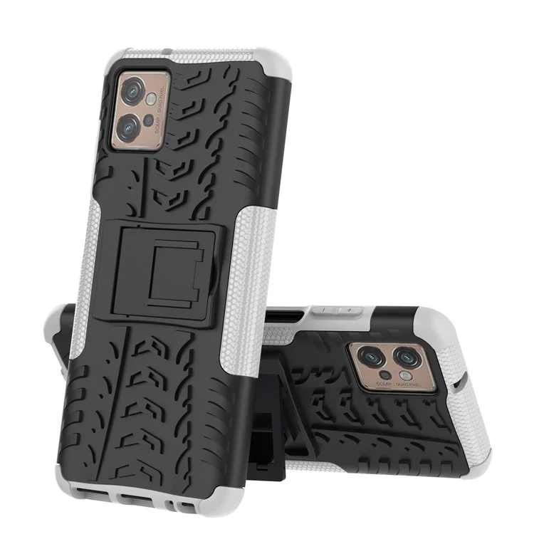 Для Motorola Moto G32 4G Cool Tyre Pattern PC+TPU Чехол для телефона Противоударная защитная крышка с подставкой - Белый