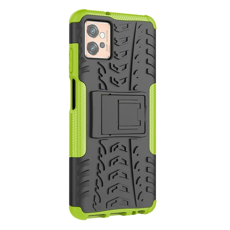 For Motorola Moto G32 4G Cool Tyre Pattern PC+TPU Phone Back Case Shockproof Protective Cover with Kickstand - Green