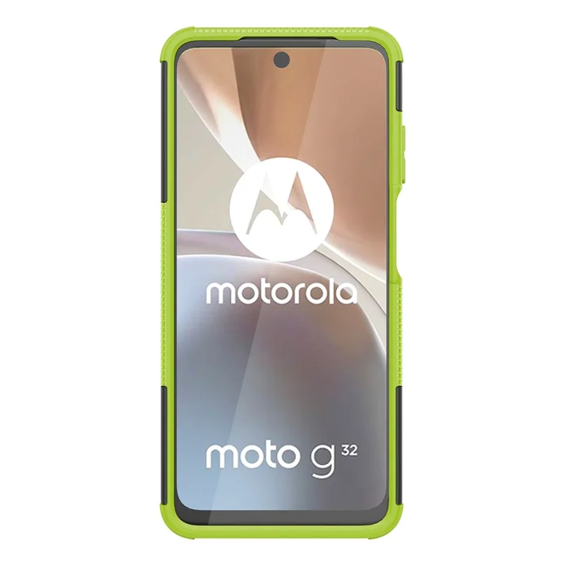 For Motorola Moto G32 4G Cool Tyre Pattern PC+TPU Phone Back Case Shockproof Protective Cover with Kickstand - Green