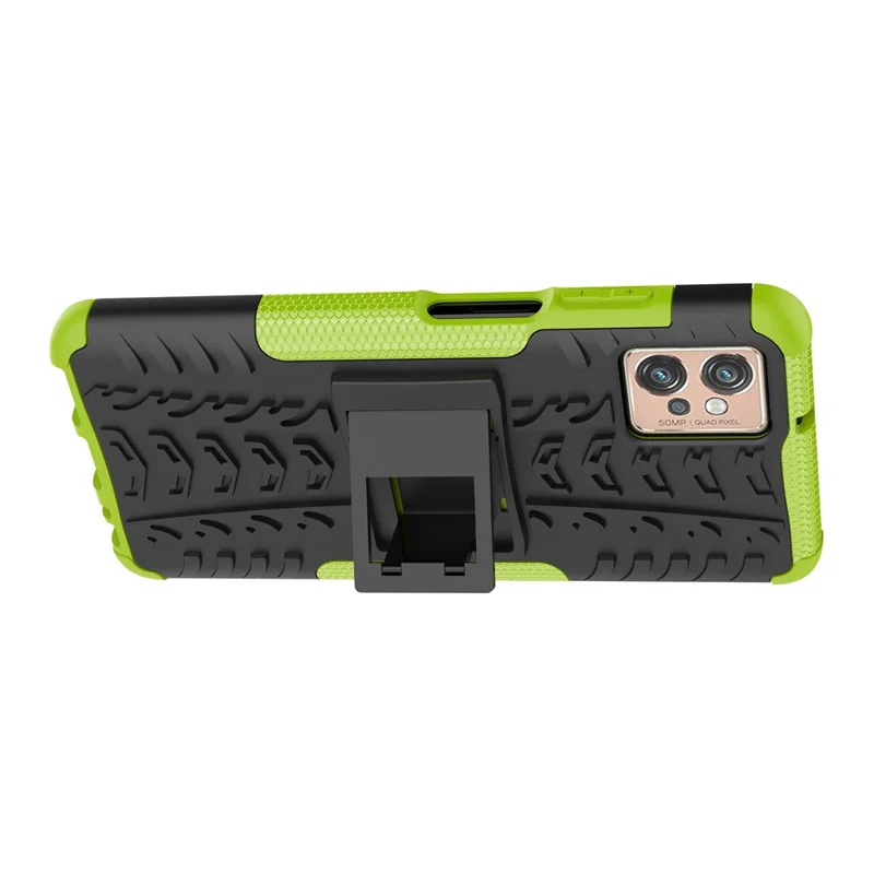 For Motorola Moto G32 4G Cool Tyre Pattern PC+TPU Phone Back Case Shockproof Protective Cover with Kickstand - Green