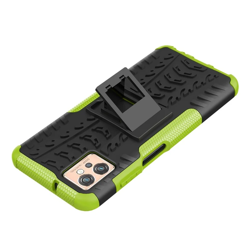 For Motorola Moto G32 4G Cool Tyre Pattern PC+TPU Phone Back Case Shockproof Protective Cover with Kickstand - Green