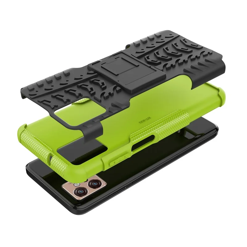 For Motorola Moto G32 4G Cool Tyre Pattern PC+TPU Phone Back Case Shockproof Protective Cover with Kickstand - Green
