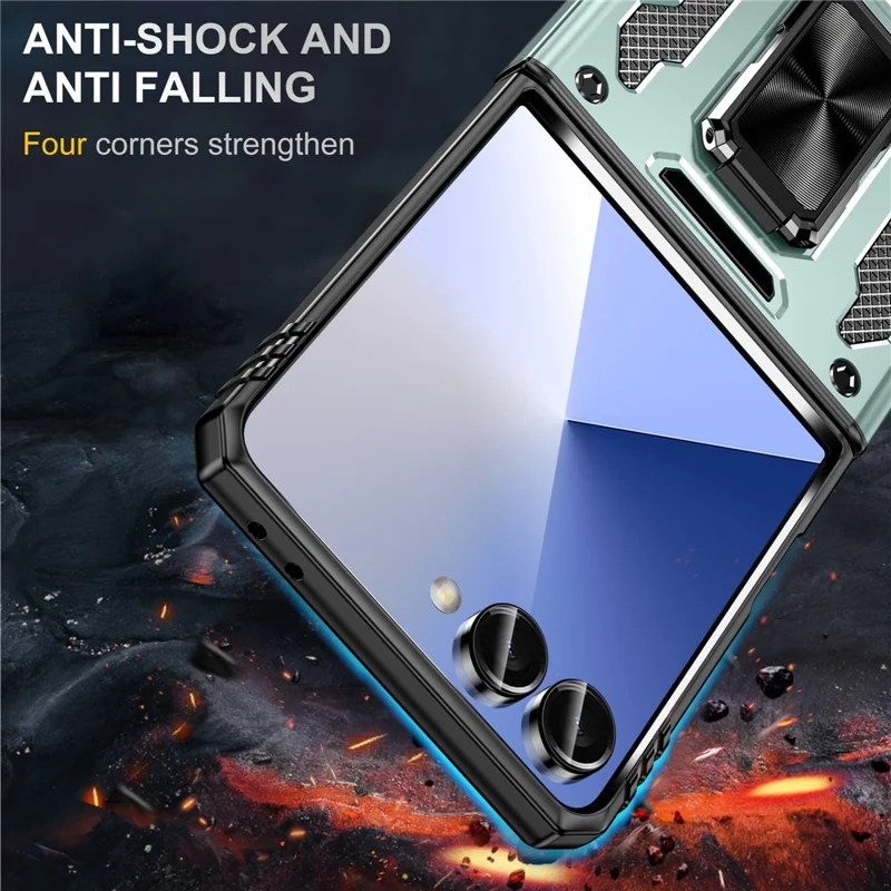 For Samsung Galaxy Z Flip7 5G Case Kickstand Slide Lens Lid PC + TPU Drop - Green