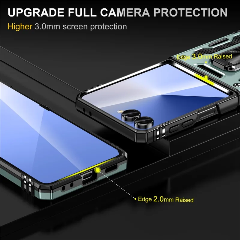 For Samsung Galaxy Z Flip7 5G Case Kickstand Slide Lens Lid PC + TPU Drop - Green