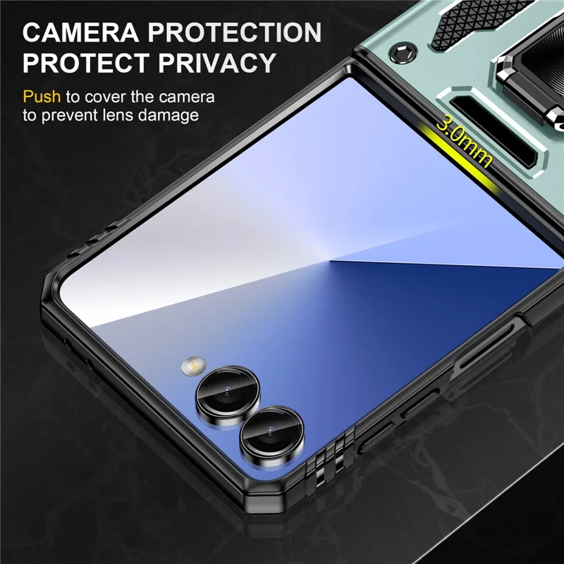 For Samsung Galaxy Z Flip7 5G Case Kickstand Slide Lens Lid PC + TPU Drop - Green