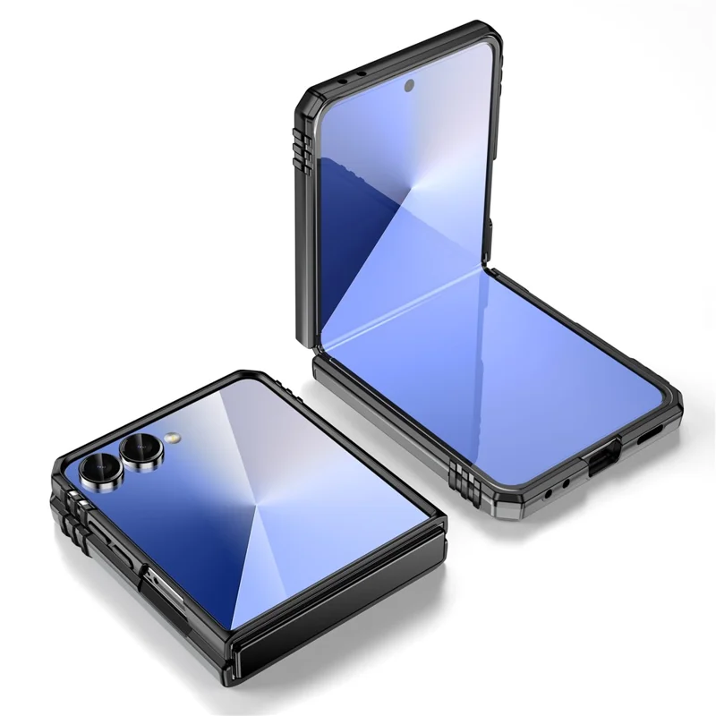 For Samsung Galaxy Z Flip7 5G Case Kickstand Slide Lens Lid PC + TPU Drop-Proof Phone Cover - Grey