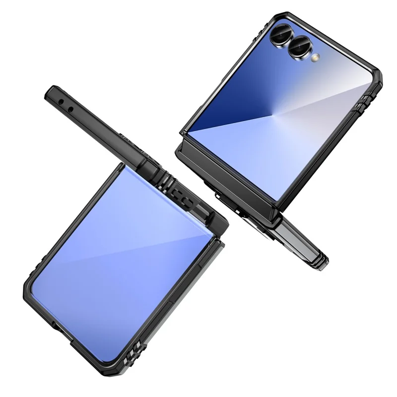 For Samsung Galaxy Z Flip7 5G Case Kickstand Slide Lens Lid PC + TPU Drop-Proof Phone Cover - Grey