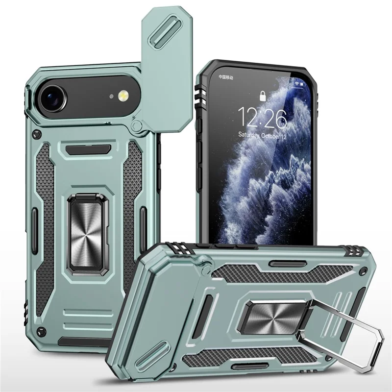 Для iPhone 17 Воздушный чехол Подставка Выдвижная крышка объектива ПК + ТПУ Падение - Зеленый