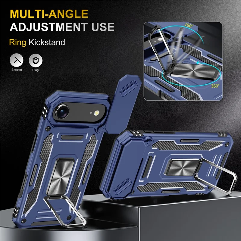 For iPhone Air Case Kickstand Slide Lens Lid PC + TPU Drop-Proof Phone Cover - Navy Blue