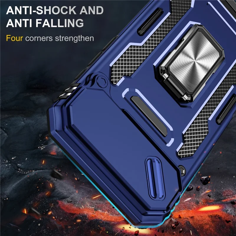 For iPhone Air Case Kickstand Slide Lens Lid PC + TPU Drop-Proof Phone Cover - Navy Blue